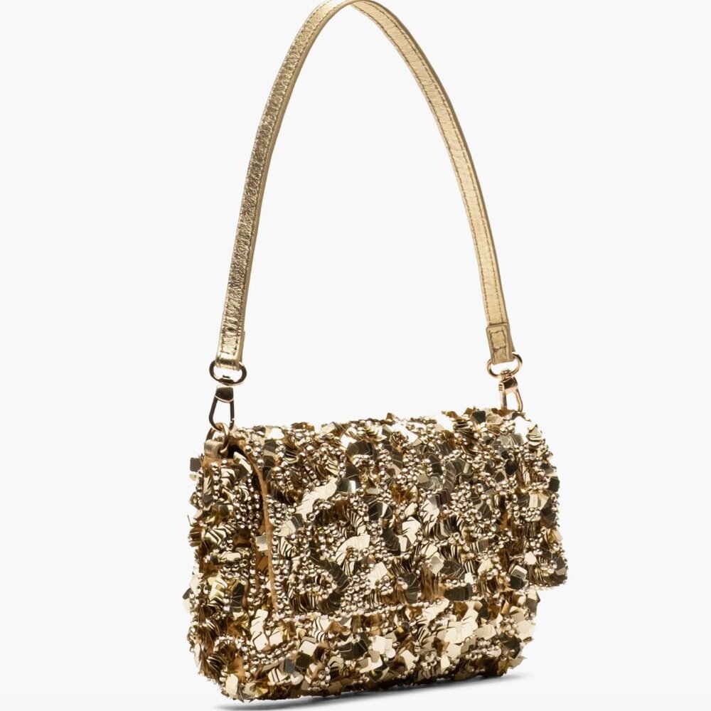 NWT Frances Valentine Stardust Sequin Clutch Gold